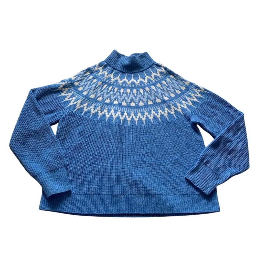 J.Crew Fair Isle Mockneck Pullover Women M Blue BM179 Re-Imagined Winter Cozy